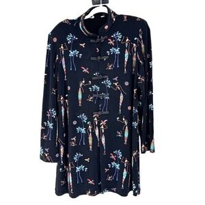 Vintage Norm Thompson Kimono Blazer‎ Jacket Women's XL Black Asian Design Floral